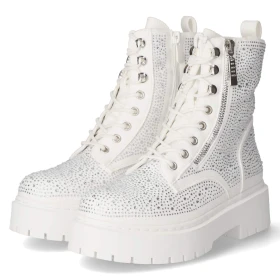 Schnürstiefeletten - white micro/ stones