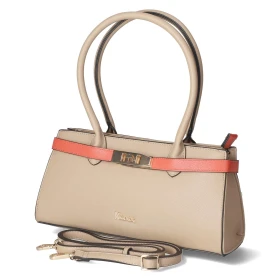 Schultertasche - taupe/coral
