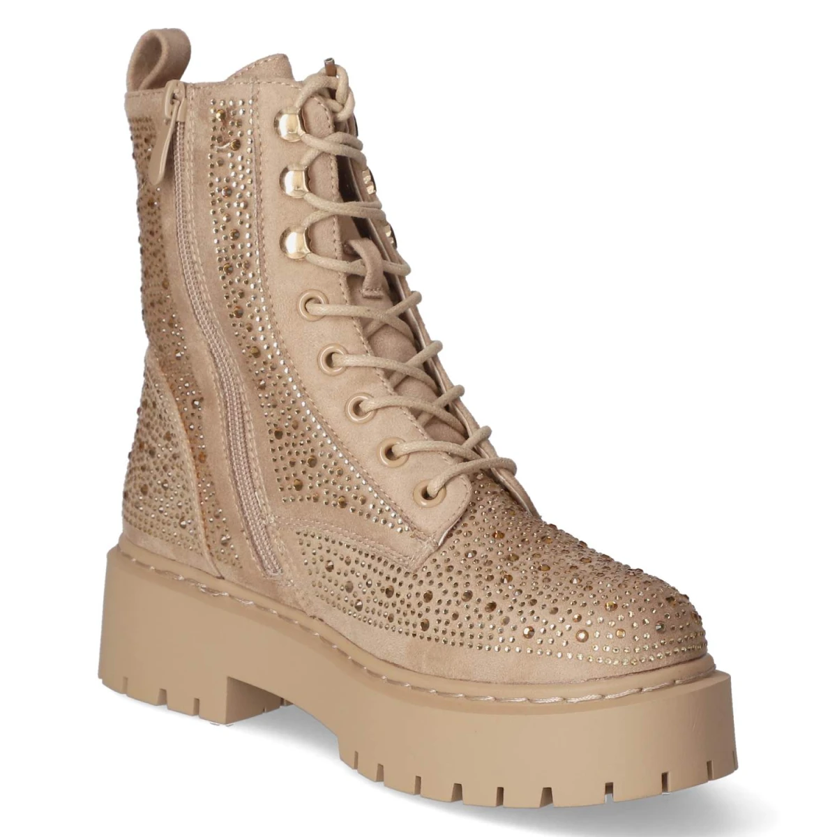 Schnürstiefeletten - beige micro/ stones